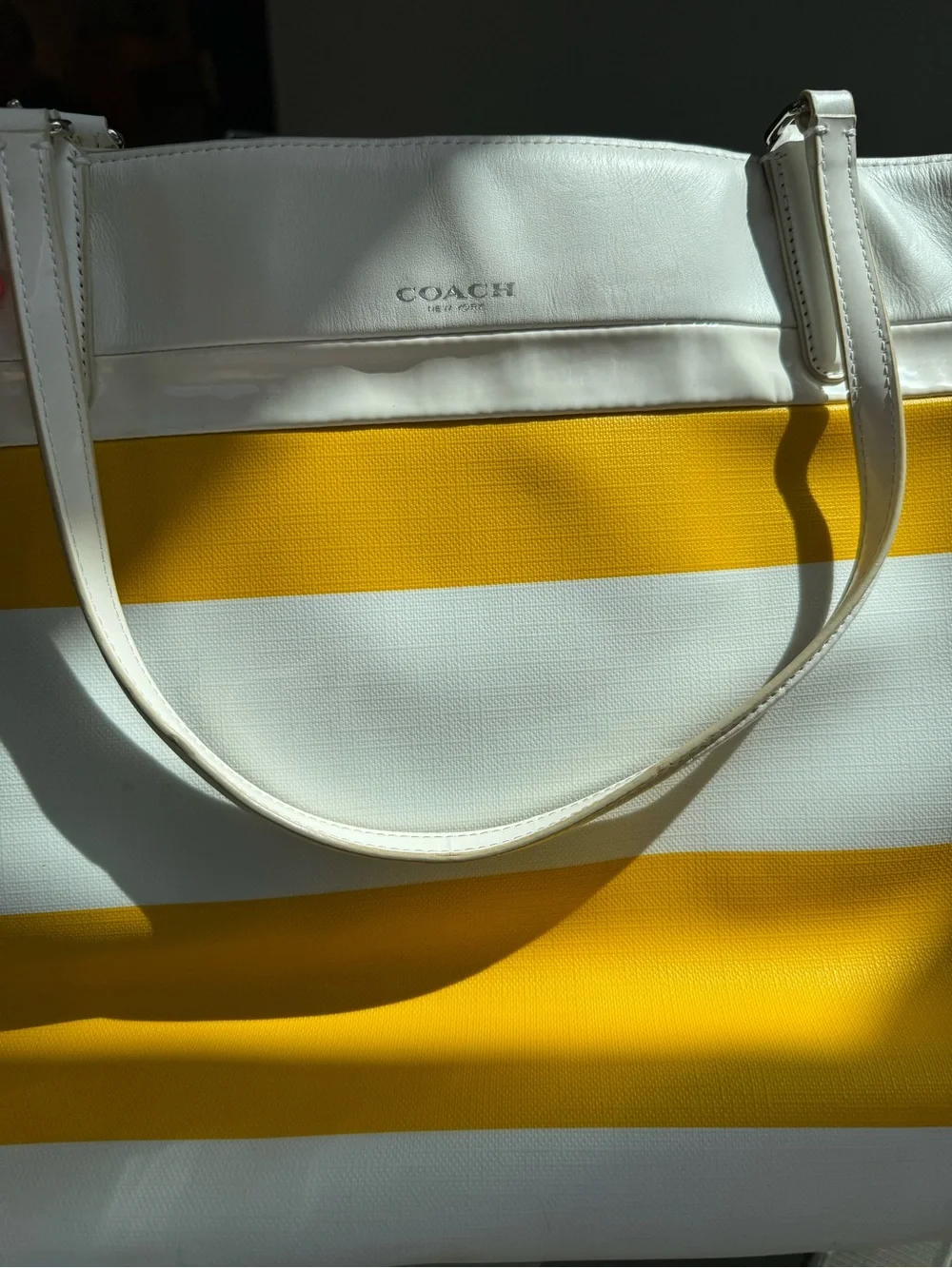 Coach White and Yellow Stripe Women's Tote Bag